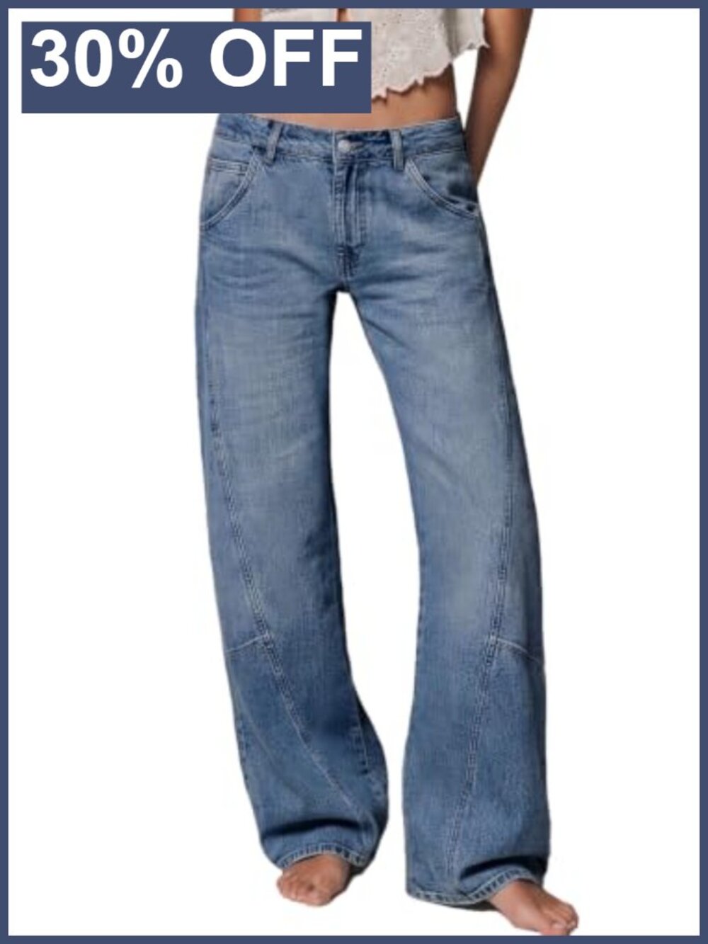 Low Rise Baggy Barrel Jeans Women Y2K Wide Leg Denim Cotton Stretch